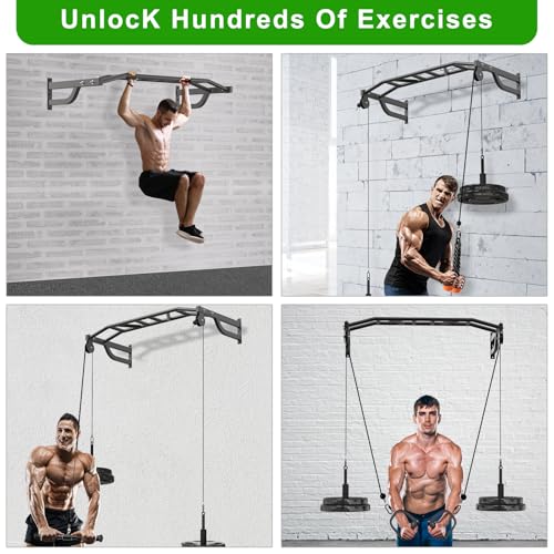 SELEWARE 48'' Heavy Duty Wall Mount Pull Up Bar with Cable Pulley System | Multi-function Chin up Bar with Cable Pulleys LAT Pulldown Attachments Heavy Bag Hanger for Home/Garage Gym Strength Training - color: C. Black Pull Up Bar with Cable Pulley System