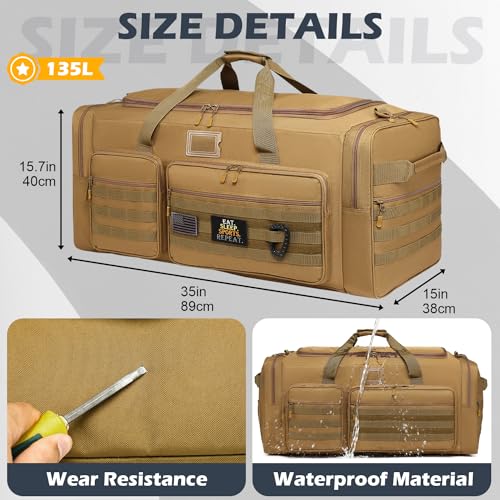 135L Extra Large Duffle Bag, Heavy Duty Sports Gym Travel Duffel Bag | for Basketball, Baseball, Hockey, Football, Helmets, and Pads - color: Brown