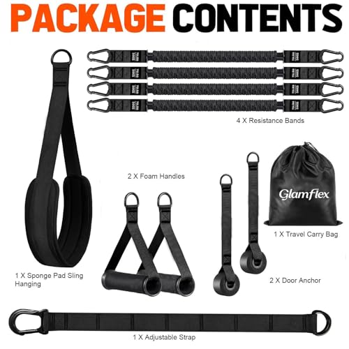 Adjustable Heavy Duty Pull Up Assistance Bands with Fabric Feet and Knee Rest - Pull Up Resistance Bands for Men, Women, and Seniors - Perfect for Dip and Resistance Strength Training Glamflex - color: Black