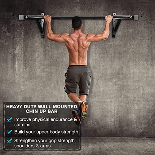 IRONWALLS Wall Mounted Pull Up Bar Heavy Duty, 500LBS Capacity | Wall Mount Chin Up Bar for Strength Training, Home Gym, Steel Upper Body Workout Equipment for Indoor Outdoor