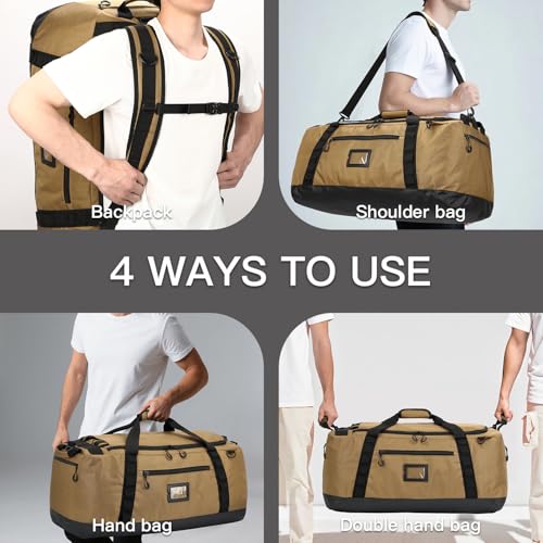 TUGUAN 100L Extra Large Travel Duffle Bag Backpack for Men, 3 in 1 Sports Duffel Bags W/Adjustable Shoulder Strap & Dividers Gym Equipment/Gear Weekend Overnight Bag for Trip Camping Hiking, XL Brown - color: Brown