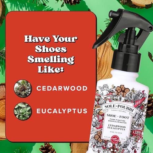 Sole-Pourri Shoe Deodorizer + Foot Spray, 3.4 Fl Oz, Up to 150 Uses, Funk-Fighting Odor Freshener with Essential Oils, for Smelly Shoes, Feet & Gym Bags, Cedarwood & Eucalyptus Scent - size: 1 Ounce (Pack of 1), style: Cedarwood Eucalyptus