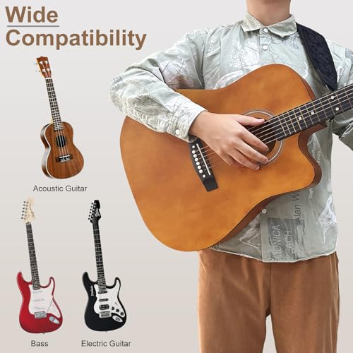 Guitar Strap and Bass Strap, Embroidered Guitar Strap, Adjustable Strap Length, Equipped with 3D Sponge Filled Foam Pad, Comes with 4 Picks + 2 Strap Locks, Best Gift for Guitar Players, Dark Blue - color: Deep Blue Embroidery