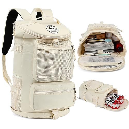 gym duffel bag backpack wrestling bag with shoe compartment 4 kinds of back method waterproof sports walking laptop - color: B-sea Salt White