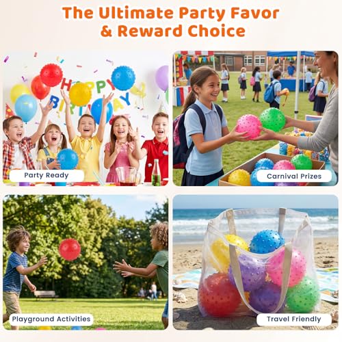 LOVEINUSA 6PCS Bouncy Balls, 7 Inch Sensory Balls for Babies Toddlers, Mini Knobby Ball Spiky Massage Stress Ball with Pump, Party Favors for Kids, Classroom Prize, Goodie Bags Stuffers