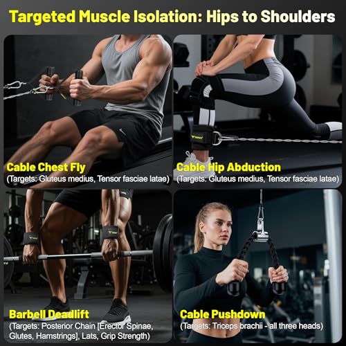 Cable Attachments for Gym, LAT Pulldown & Cable Machine Attachment Set: V-Shaped Bar, Rotating Straight Bar, V Rotation Handle, Nylon Tricep Rope, Ankle Straps & Handles, Home Gym - size: Long Bar Set
