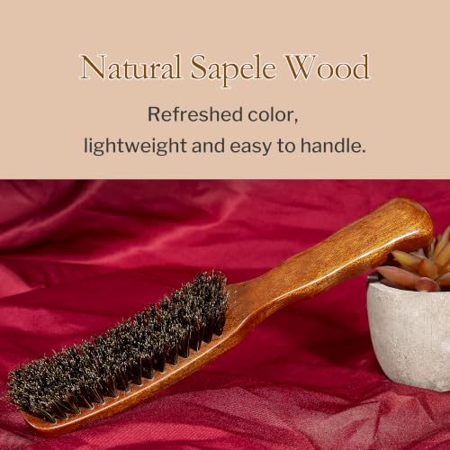STYLEMATE Boar Bristle Slick Back Hair Brush | Medium/Sof Bristle Hair Brush for Thin & Fine Hair, Smoothing Hairbrush for Women Men Kid, Lightweight Sapele Wooden Handle - size: Medium
