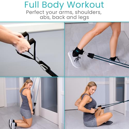 Vive Resistance Band Set (11 PCS) (With App) - Versatile Exercise Tubes with Wide Handles, Workout Poster, & Door Anchor - Adjustable 10-50 LB Tension for Full Body Home Fitness & Rehab -for Men/Women