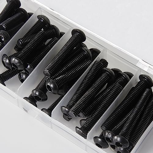 M6 x 20mm 25mm 30mm 35mm 40mm Button Head Socket Cap Screws Bolts, 10.9 Grade Alloy Steel, Black Oxide Finish, Metric Allen Hex Drive, Fully Threaded, Assortment Kit 50Pcs - size: Button M6x20-40 mm