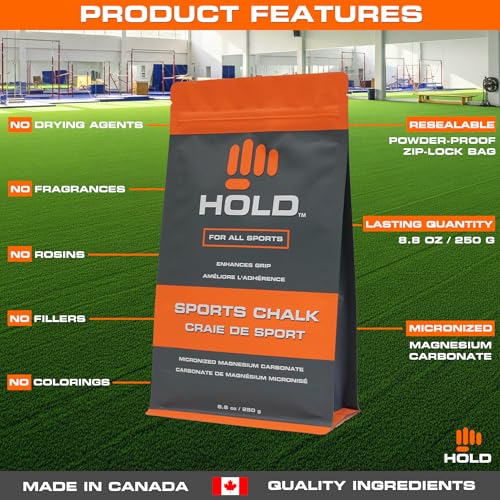 HOLD Sports Chalk – Pure Magnesium Carbonate for Climbing, Weightlifting, Gymnastics & Powerlifting – No Additives, Non-Toxic, Sweat-Resistant, Strong Grip Performance - style: Micronized