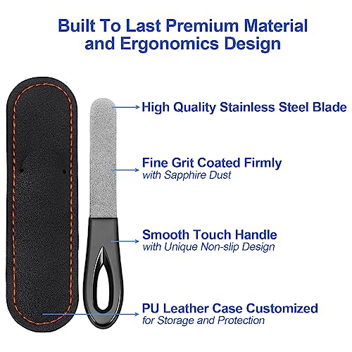 Metal Nail File, Stainless Steel Fingernail Files Double Sided Grit Nail Filer with Leather Cases and Non Slip Handle (2 Pack 3.6IN Gunmetal Files with PU Cases) - size: 2 Pack 3.6 in Gunmetal Non-Slip