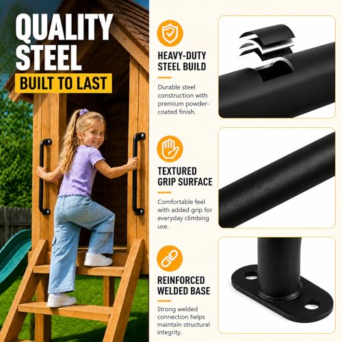 17 Inch Black Metal Playground Handles Set of 6, Heavy-Duty Climbing Wall Grab Bars, Indoor/Outdoor Monkey Bars for Playground, Backyard, Climbing Frames - color: Black