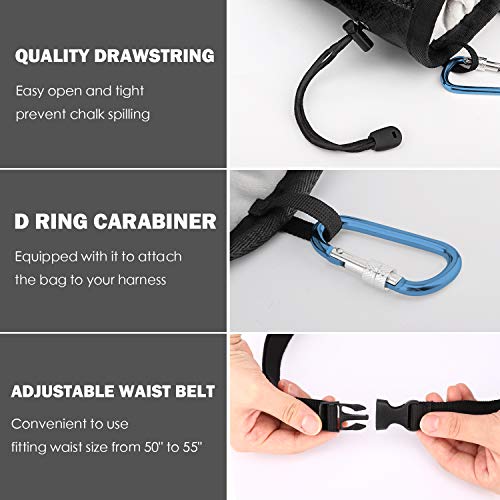 Moko Rock Climbing Chalk Bag, Bouldering Chalk Pot Bucket with Adjustable Belt & Carabiner Drawstring Climbing Gear - color: Black, style: Straight Cylinder