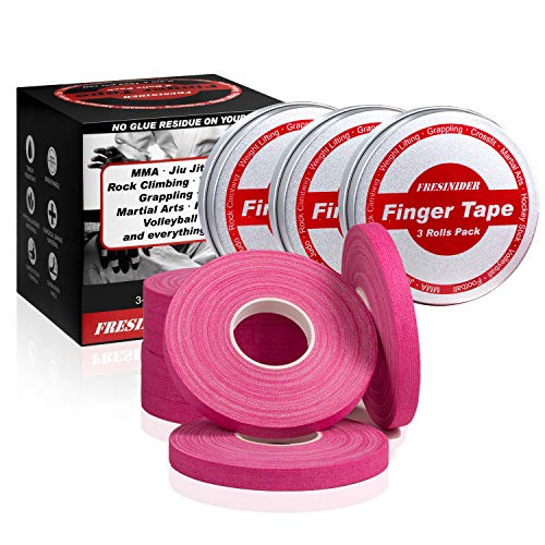 FRESINIDER Finger Tape - Strong Athletic Tape | 0.3” x 45 Feet (9 Pack) Tin Set | No Sticky Residue | for Rock Climbing, BJJ Jiu Jitsu, Grappling, Judo, MMA, Rock Climbing and Martial Arts (Pink) - color: Pink