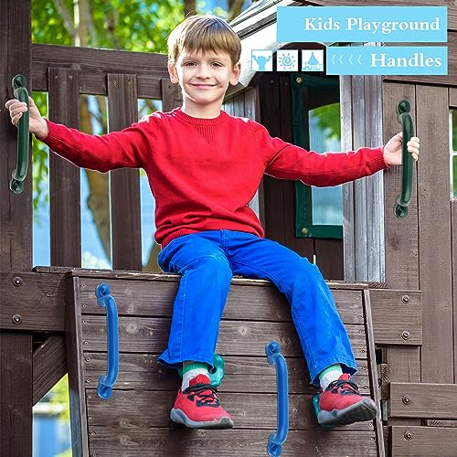 4-Piece Kids Playground Safety Handles - Plastic, Blue, Smooth Finish - Grab Handle Bars for Outdoor Playset, Backyard Playhouse, Tree House, Jungle Gym - color: Blue