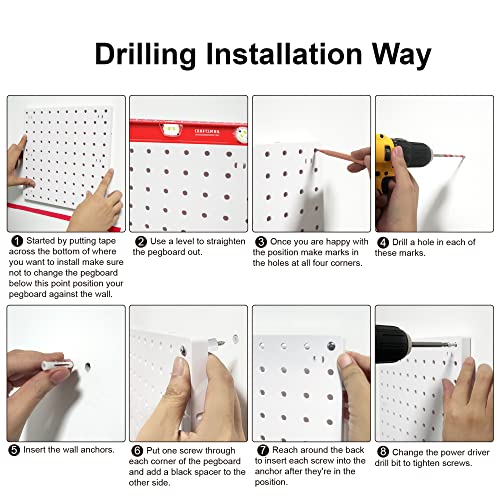 8Pcs Pegboard Wall Organizer Panels, White Pegboard Wall Mount | 10"x 10" ABS Pegboard for Craft Room, Garage, Kitchen, Living Room, Bathroom, Study Room, Peg Boards for Walls - size: White Peg Board- 8Pcs