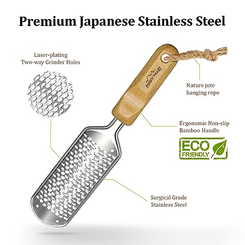 Foot Rasp Callus Remover - Pedicure Scrubber for Cracked Feet, Heel - Professional Stainless Steel File - Remove Dead Skin Corns with Wooden Handle - style: Coarse-Grained Rasp