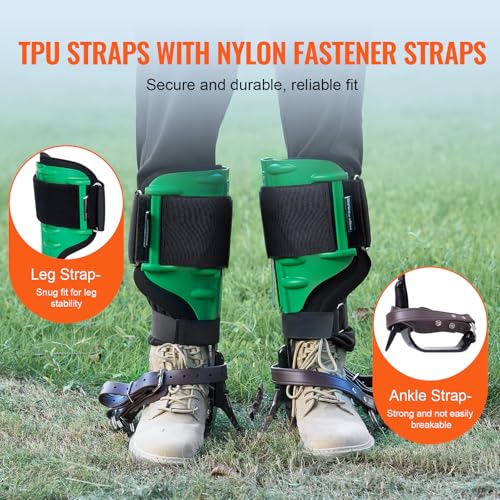 VEVOR Tree Climbing Spikes, 1 Pair Height-Adjustable Climbing Spurs, 350lbs Load Capacity Tree Climbing Gear with Straps, Arborist Equipment for Climbers, Hunting, Fruit Picking - color: Green (Upgraded)