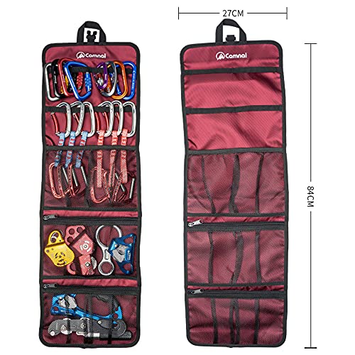 Climbing Quickdraw Hanging Storage Bag, Carabiner Hook Gear Equipment Parts Collections, Durable Foldable Bundled Roll Waterproof Bag(Orange)