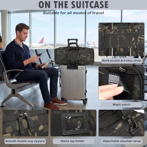 50L Tactical Gym Bag for Men and Women with Shoe & Laptop Compartment | Extra Large Duffle Bag, 3-in-1 Travel Sports Duffel Bags MOLLE Weekender Overnight Bag for Gym, Travel, Black CM - color: Black CM