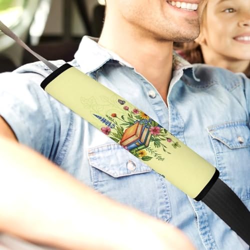 Universal Soft and Comfortable Seat Belt Cover for Adults and Children, Most Cars, 2 Pack Reading Books Flowers Seat Belt Covers Cushion Neck and Shoulder Support - color: Pattern 1018