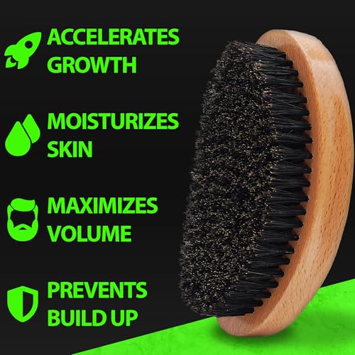 Beard Growth Kit w/GROW XXL Beard Oil/Serum for Facial Hair Growth for Men + 100% Lifetime Replacement First Cut Boar Bristle Brush & 360 Wave Brush for Men - Formulated in America - size: XL Brush + GROW
