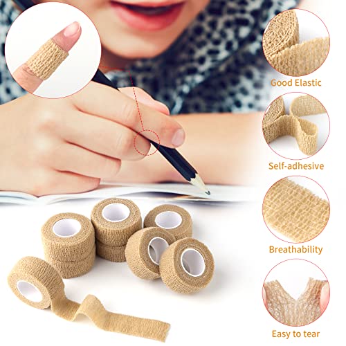 12pc-1 Inch Wide Skin Colour Elastic Self- Adhesive Bandage Finger Tape,Bandage Wrap for Wrist and Ankle,Chair and Table Legs to Reduce Friction and Noise - color: Skin Colour 12pcs