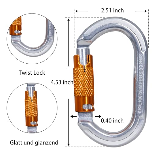 Auto Locking Rock Climbing Carabiner Clips, Heavy Duty Asymmetrical Carabiner Connector Used for Rappelling Rescue Outdoor Climbing, Mountaineer, Hammock, Camping - color: 22KN（4pack）