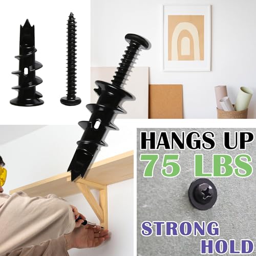 20Pcs Black Metal Self-Drilling Wall Anchors and Screws for Drywall | #8 Hollow Drywall Anchors and Screws Kit - 10 Heavy Duty Sheetrock Anchor + 10 1-1/4'' Screws for Hanging/Mounting-Upto 75lbs - size: Black Metal