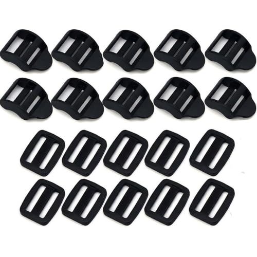 Ladder Lock Tri Glide Slide - Adjustable Strap Clips for Backpack/Gear Straps - Fits 3/4",1",1-1/4",1-1/2",2" Webbing - color: 10-pack for 1" Webbing