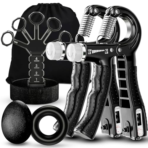 ACOTANT Grip Strength Trainer(5 Pack) with Finger Exerciser, Hand Grip Strengthener, Finger Stretcher,Grip Ring & Stress Relief Ball for Muscle Building and Injury Recover with Carry Bag - color: BLACK