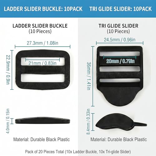 Ladder Lock Tri Glide Slide - Adjustable Strap Clips for Backpack/Gear Straps - Fits 3/4",1",1-1/4",1-1/2",2" Webbing - color: 10-pack for 3/4" Webbing