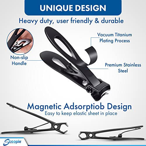 15mm Wide Jaw Stainless Steel Nail Clippers - Men & Women - Black Standard | Toenail clippers and fingernail clipper with nano fiber file, manicure pedicure set for adults, compact travel grooming tool - size: Large