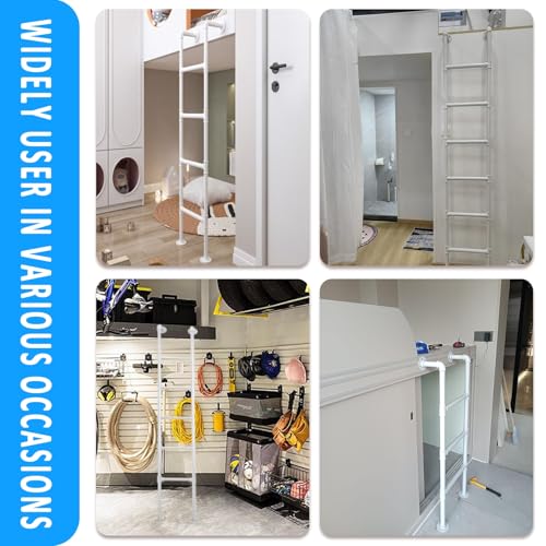 Wall Mounted Metal Step Ladder for Home Loft, White Wrought Iron Basement Window Well Egress Ladder Strong Bunk Bed Climbing Ladders with Kit, 100-300cm(131cm/52in) - size: 131cm/52in