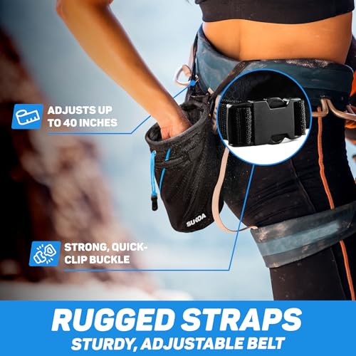 Chalk Bag for Rock Climbing - Rock Climbing Gifts Gear Accessories - Quick-Clip Belt, Large Zippered Pockets & Brush Holder - Weight Lifting, Gym, Bouldering, Disc Golf, Wall, Rock Climbing Chalk Bag - color: Blue