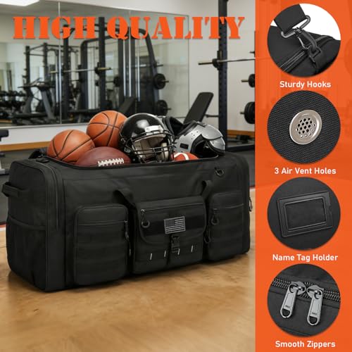 132L Extra Large Duffle Bag, Heavy Duty Sports Equipment Travel Duffel Bag | Perfect for Soccer Baseball Basketball Hockey Football Team Coaches & More - color: Black