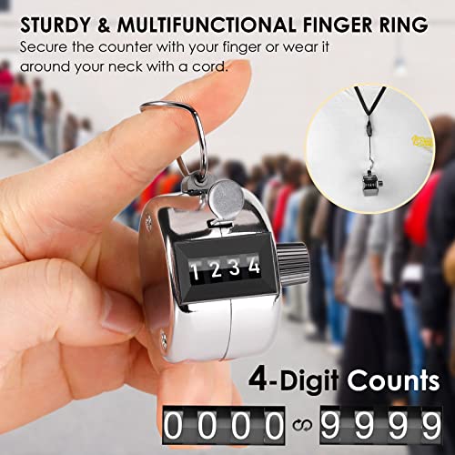 KTRIO Handheld Tally Counter, 4-Digit Mechanical Clicker | Battery-Free Counting, 4-Digit Display, Lightweight ABS Case, Finger Ring, Multi-Use Counter - color: Metallic Color
