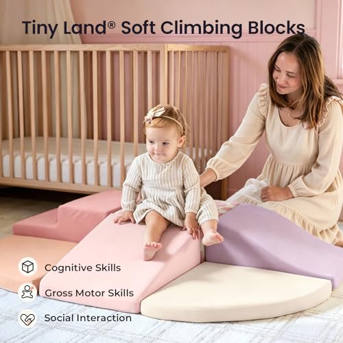 Tiny Land Soft Foam Climbing Blocks for Toddlers, 6-Piece Foam Blocks | Indoor Playground Baby Climbing Toys, Ideal Gift for Kids Activity Crawling and Sliding Foam Play Set (Pink Pastel) - color: Pink Pastel