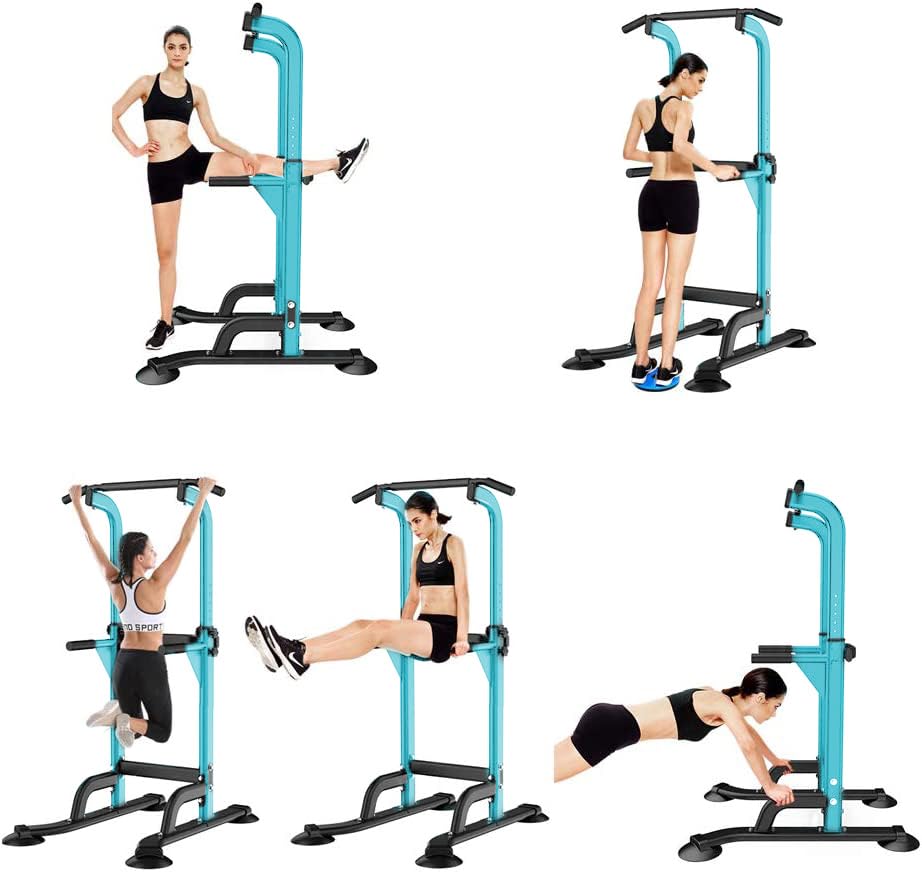 SogesHome Multi-Function Power Tower Pull Up Bar Dip Station for Home Gym | Height Adjustable PullUp Dip Stand, Full Body Strength Training Equipment, Fitness Workout for Push Ups Dips, 330LB Capacity - color: Blue