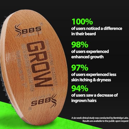 GROW Beard Brush & 360 Wave Brush for Men - Natural Boar Bristle For Fuller, Thicker Hair, Beard & Mustache - Premium Full-Size to Exfoliate, Strengthen Hair, Stimulate & Boost Growth - size: XL Brush
