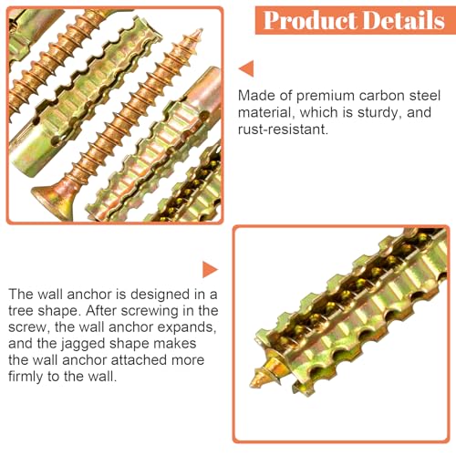 HINZIC 22 Set Steel Wall Anchors with Screws, #5×1-4/7, Gold - size: #5×1-4/7