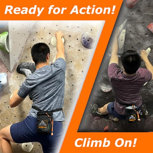 Chalk Bag + Ball for Rock Climbing, Bouldering, Top Rope | Climb On - style: Chalk Bag (Orange) + Refillable Ball