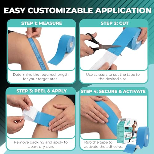 Kinesiology Tape Bulk Roll 114ft - Athletic Sports Tape, Blue | Elastic Waterproof, Athletic Support & Joint Protection, Uncut for Wrist, Knee, Shoulder, Back, Foot, Skin-Friendly - color: Blue