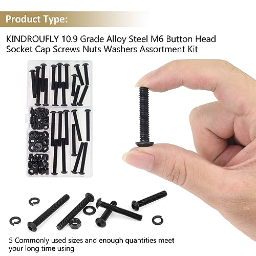87 Pieces Black M6 x 30/35 /40/45 /50 mm Button Head Socket Cap Screws Nuts Washers Assortment Kit, 10.9 Grade Alloy Steel - size: M6 x 30/35/40/45/50mm, style: Button Head