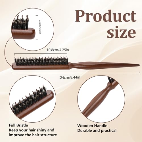 Boar Bristle Teasing Brush for Slick Back Hair, Hair Teasing Brushes for Women Styling Brush with Wooden Rat Tail Handle for Edge Control, Backcombing, Thin Thick Curl Training to Create Volume Smooth