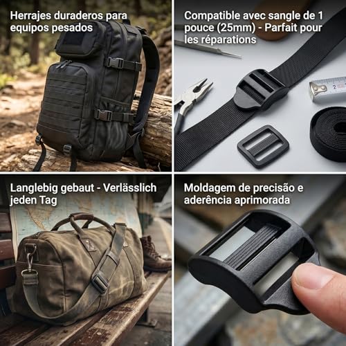 Ladder Lock Tri Glide Slide - Adjustable Strap Clips for Backpack/Gear Straps - Fits 3/4",1",1-1/4",1-1/2",2" Webbing - color: 10-pack for 1" Webbing