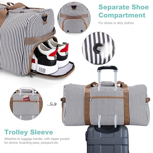 100L Duffle Bag for Travel, Large Foldable Waterproof Travel Duffel Bags Weekender Overnight Bag for Men and Women with Shoe Compartment (Stripe) | Collapsible, Water Resistant, Tear-Resistant, with Shoe Compartment, for Gym Sport Overnight Weekender, for