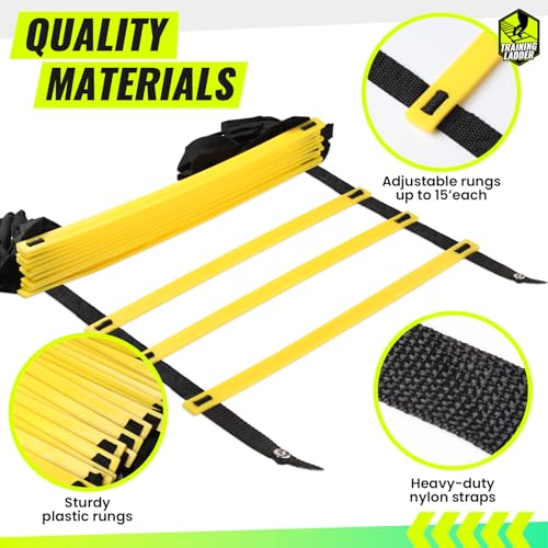 Teenitor Agility Ladder Speed Ladder Training Ladder for Soccer, Speed, Football Fitness Feet Training Carry Bag Agility Training Equipment 13 rungs, 23 feet - color: ‎Yellow