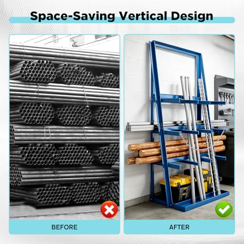 Vertical Bar Rack, Heavy Duty Rack for 3000LBS Capacity, Lumber Storage Shelfs Rack with Safety Chain, Carbon Steel Standing Pipe Rack Shelf Organizer for Warehouse Garage Workshop Factory