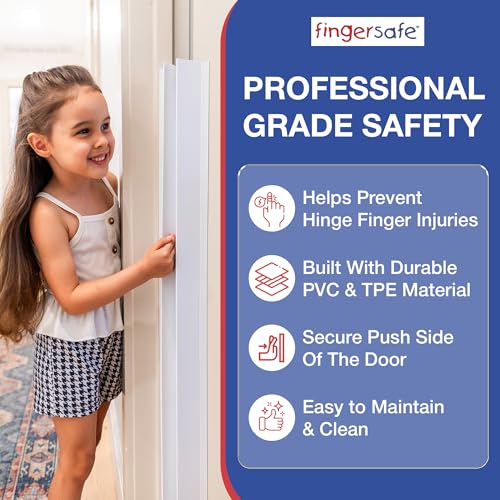 Fingersafe Home Door Finger Guard Protector for Kids - 43” uPVC Push Side Easy 3M Stick-On Safety Hinge Cover, Door Pinch Protector for Babies - Made in USA Finger Pinch Door Guard for Kids - style: HOME-PUSH -SIDE